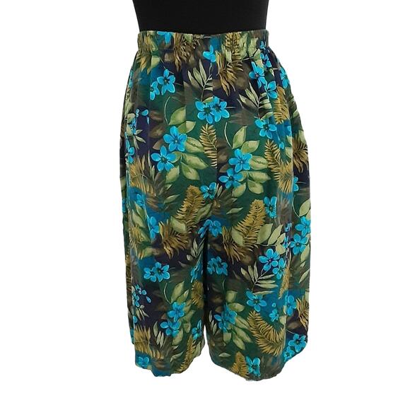 Vintage 80s Hawaiian Floral Two Piece Set High Rise Mini Skirt Button Crop Top L - Picture 9 of 14